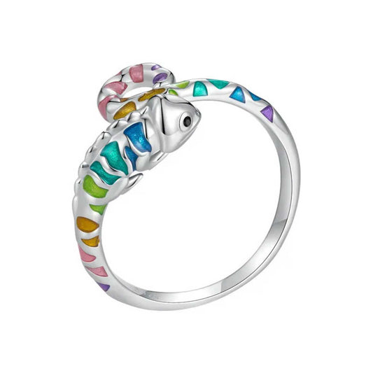 Silver Chameleon Opening Ring