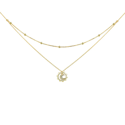 Vintage Gold Sun and Moon Double Layers Choker Necklaces