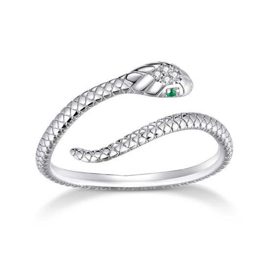 Green Zircon Retro Textures Snake Ring