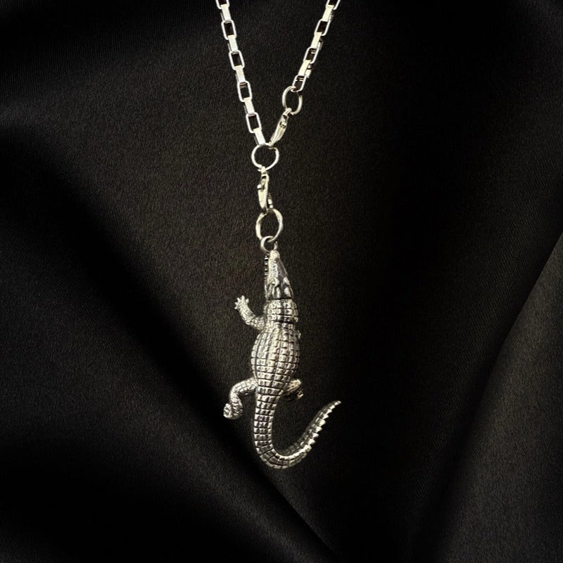 3D Carved Crocodile Pendant Necklace