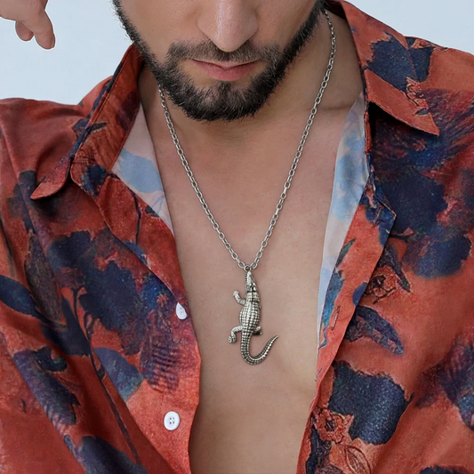 3D Carved Crocodile Pendant Necklace
