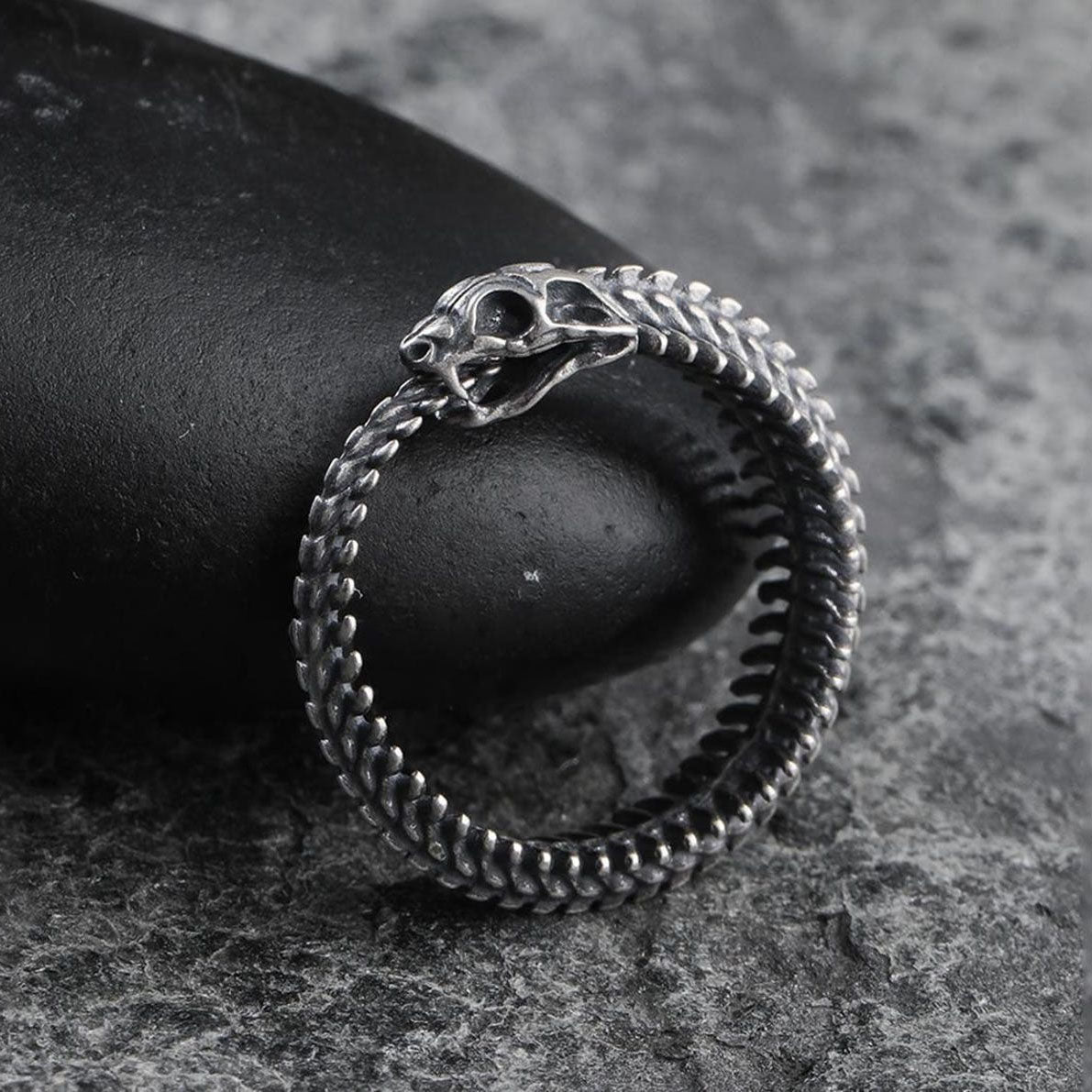 3D Snake Bone Punk Silver Ring