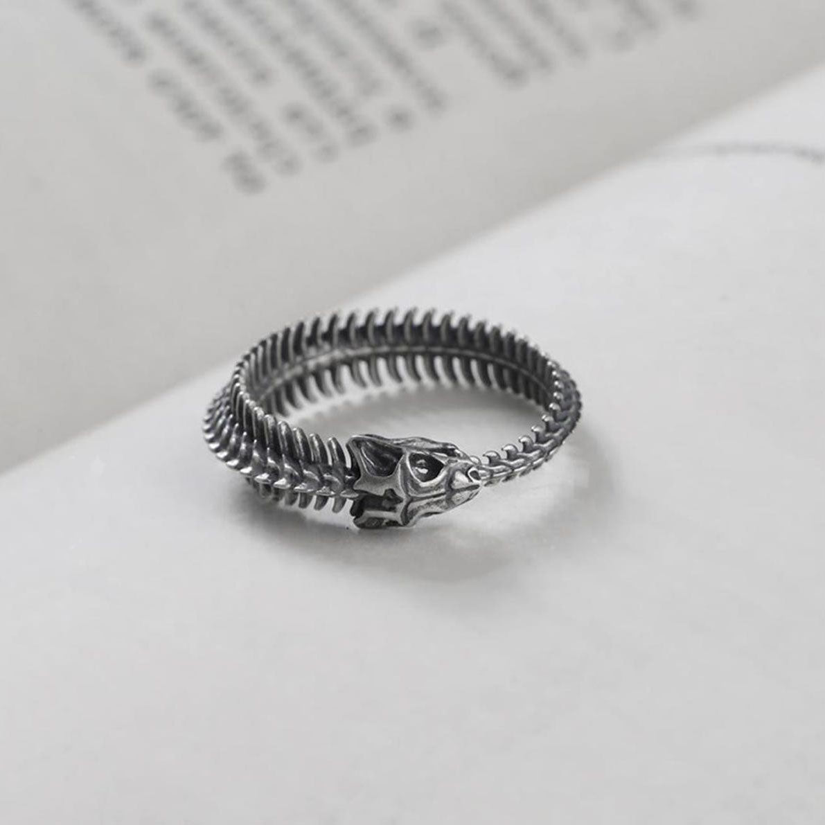 3D Snake Bone Punk Silver Ring