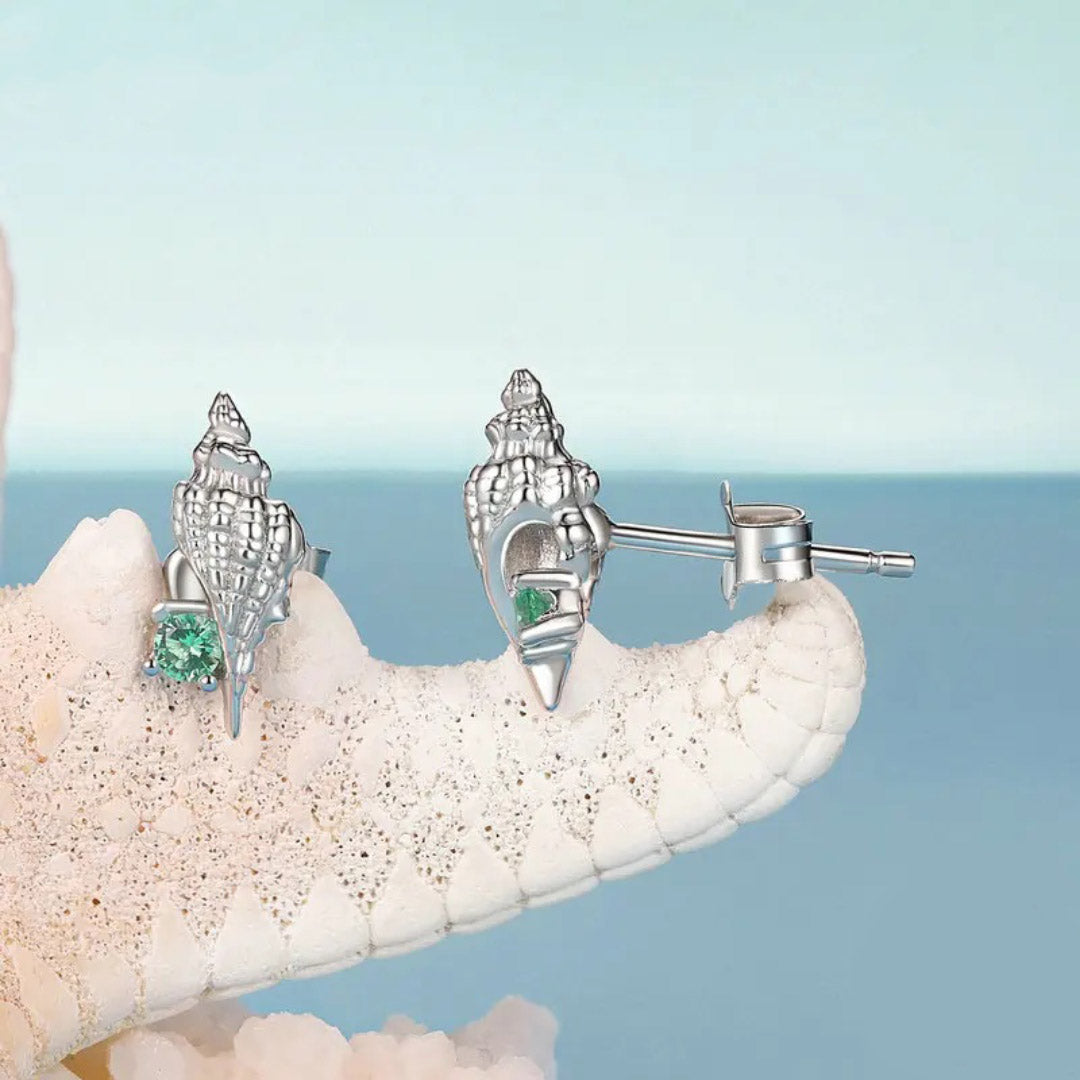 Conch Inlaid Green Stud Earrings