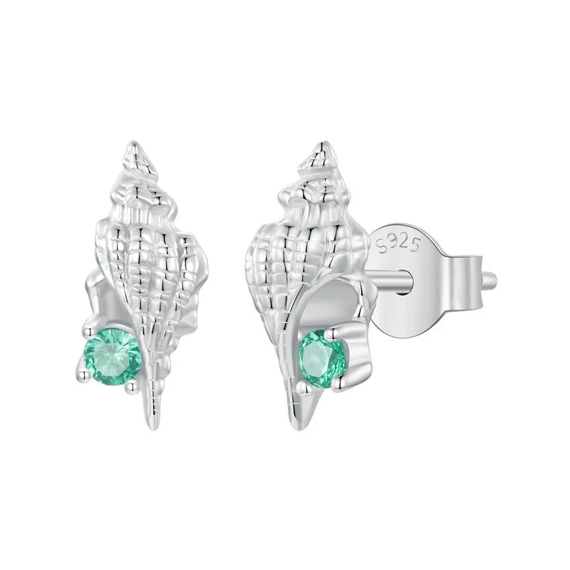 Conch Inlaid Green Stud Earrings