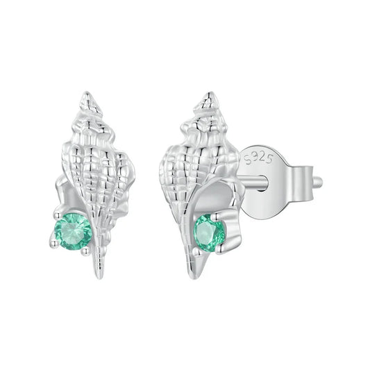 Conch Inlaid Green Stud Earrings