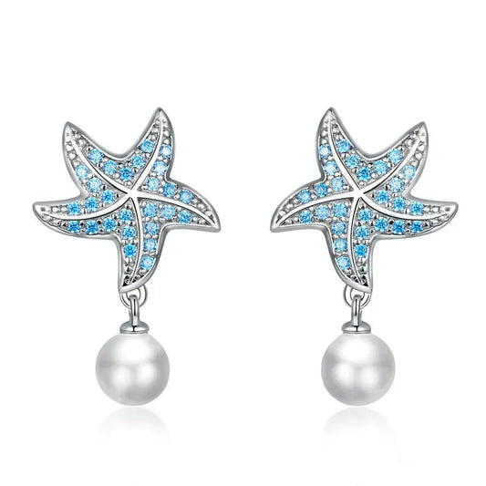 Ocean Blue Zircon Starfish Stud Earrings