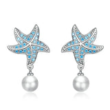 Ocean Blue Zircon Starfish Stud Earrings