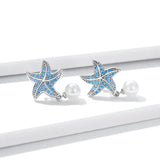 Ocean Blue Zircon Starfish Stud Earrings