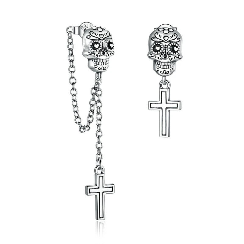 Skull with Cross Stud Earrings
