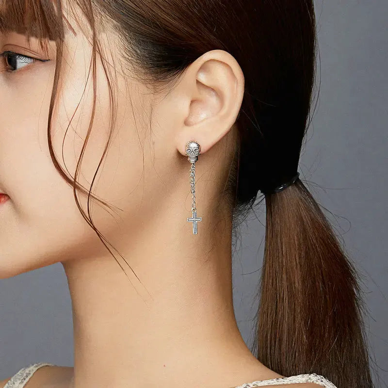 Skull with Cross Stud Earrings