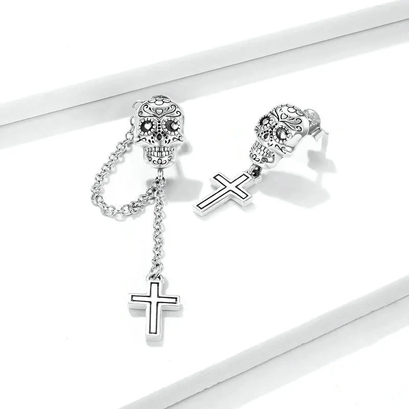 Skull with Cross Stud Earrings
