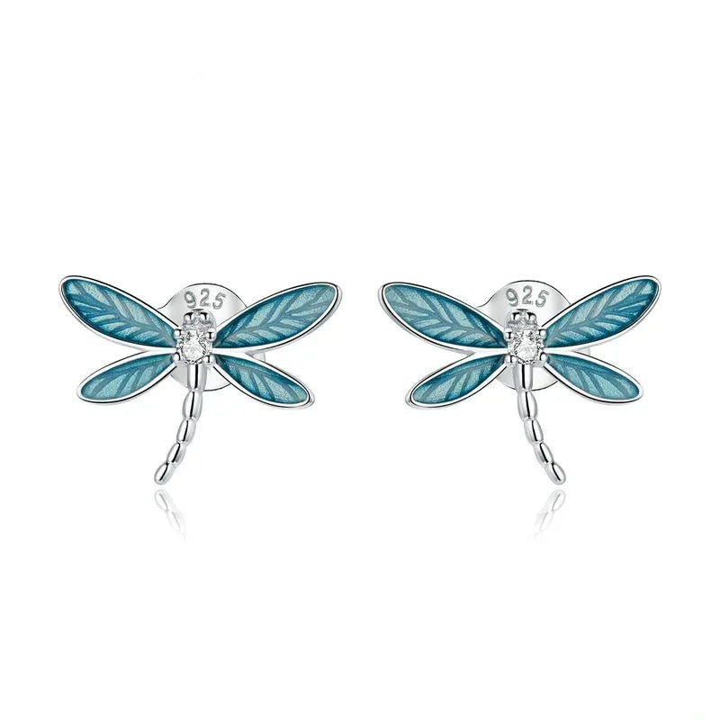 Dragonfly Stud Earrings Silver Jewelry