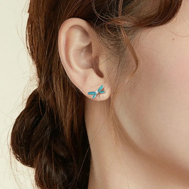Dragonfly Stud Earrings Silver Jewelry