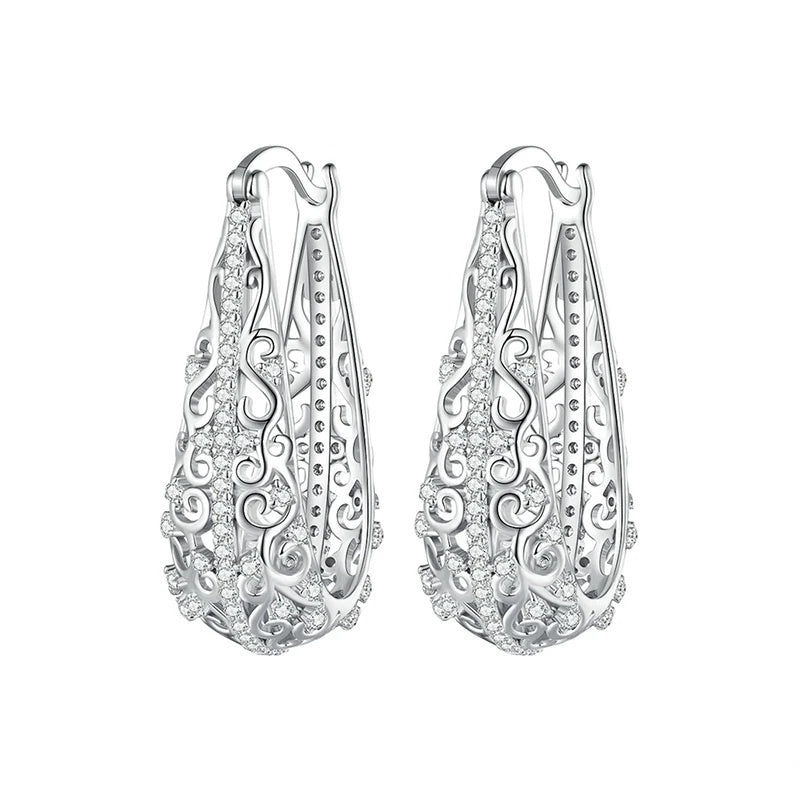 Decorative Vine Hollow Pattern Hoop Waterdrop Earrings