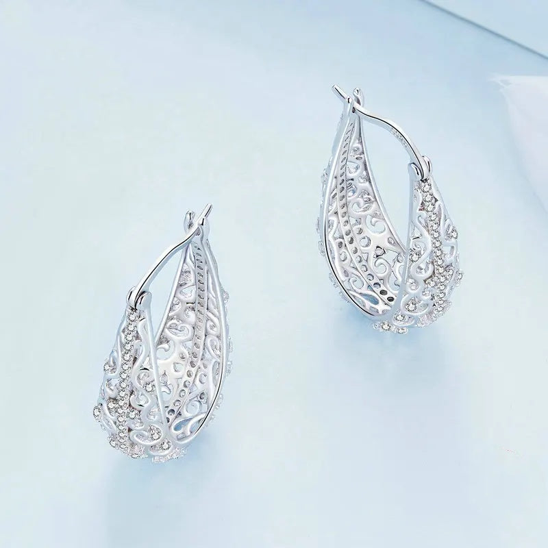 Decorative Vine Hollow Pattern Hoop Waterdrop Earrings