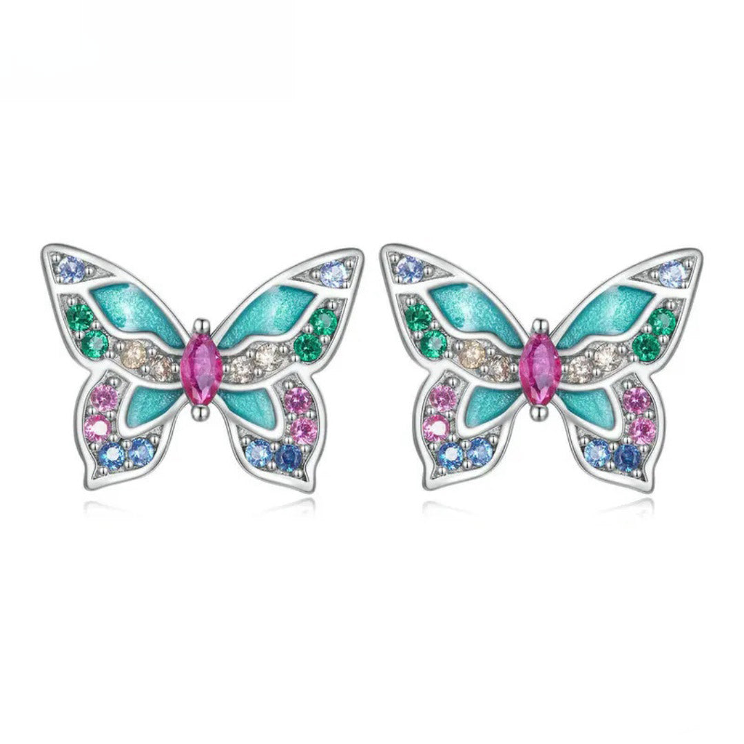 Colorful Zircon Butterfly Stud Earrings