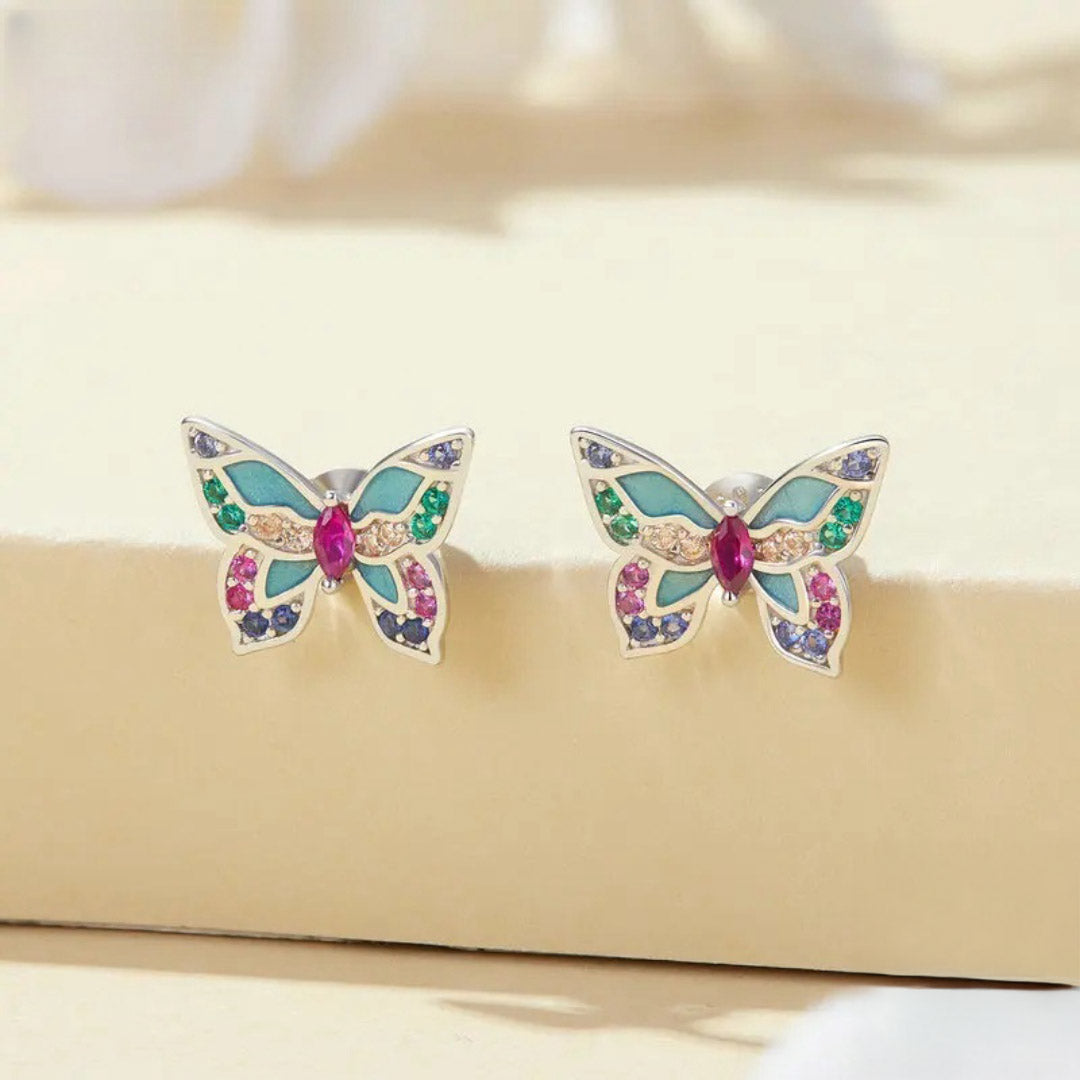 Colorful Zircon Butterfly Stud Earrings