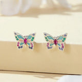 Colorful Zircon Butterfly Stud Earrings