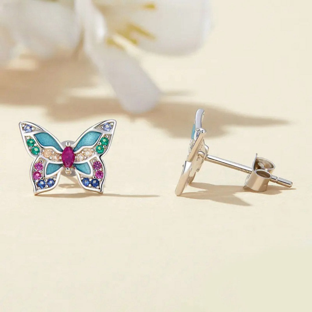 Colorful Zircon Butterfly Stud Earrings