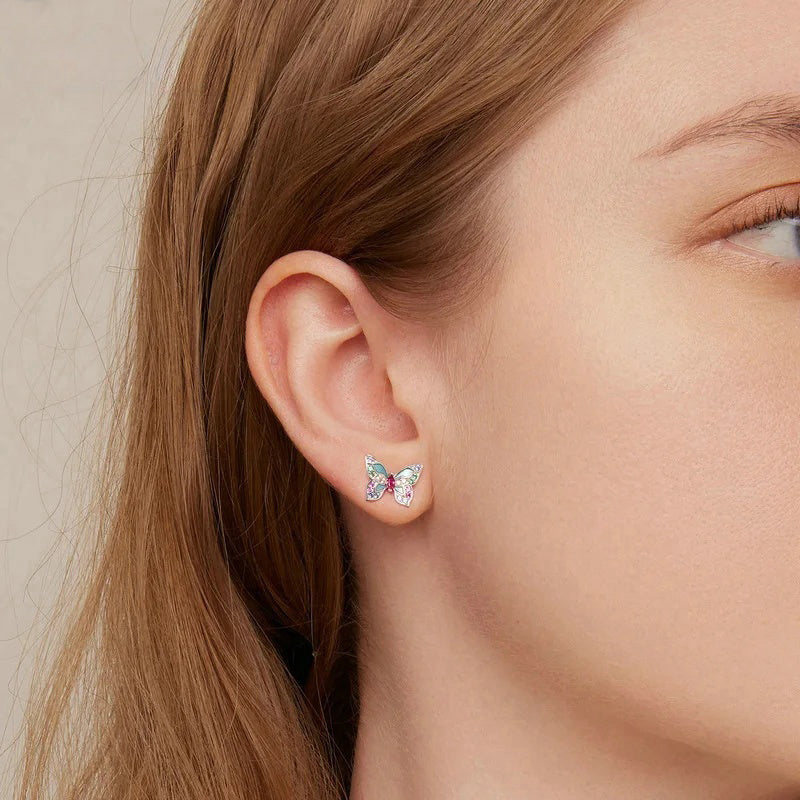 Colorful Zircon Butterfly Stud Earrings