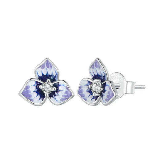 Purple Enamel Pansy Stud Earrings