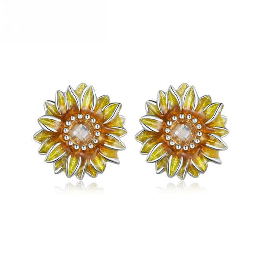 Enamel Sunflower Stud Earring