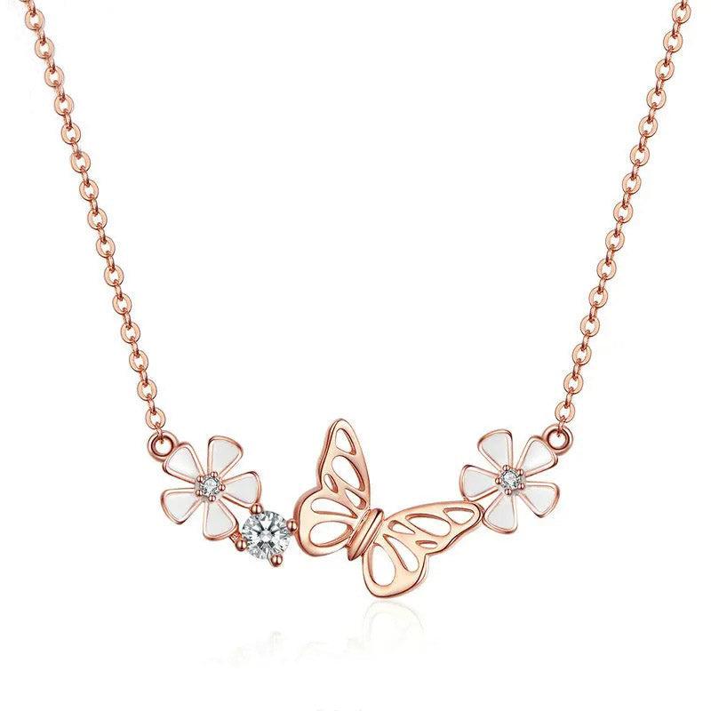 Butterfly and Flower Choker Necklace Korean Style