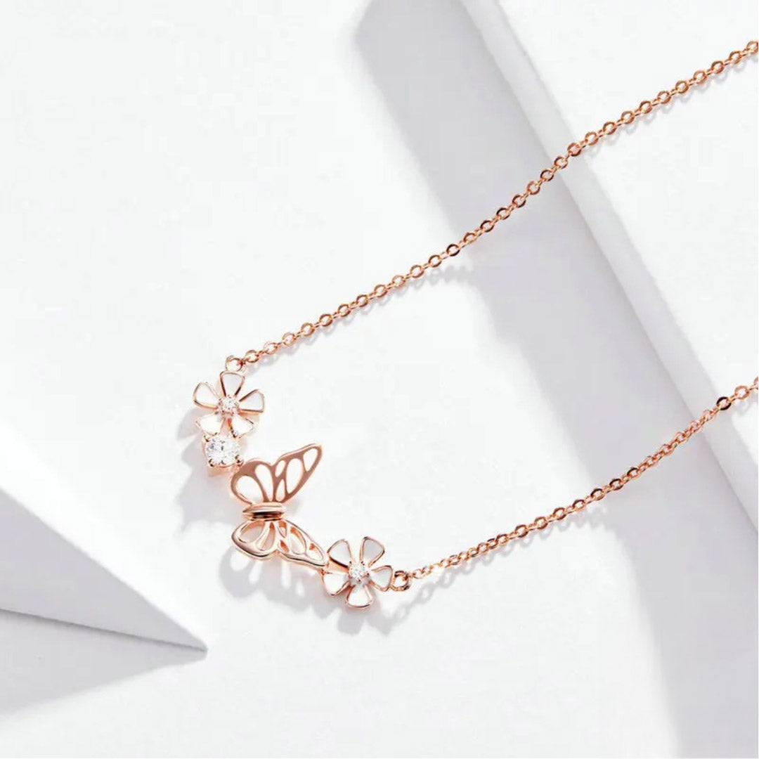 Butterfly and Flower Choker Necklace Korean Style