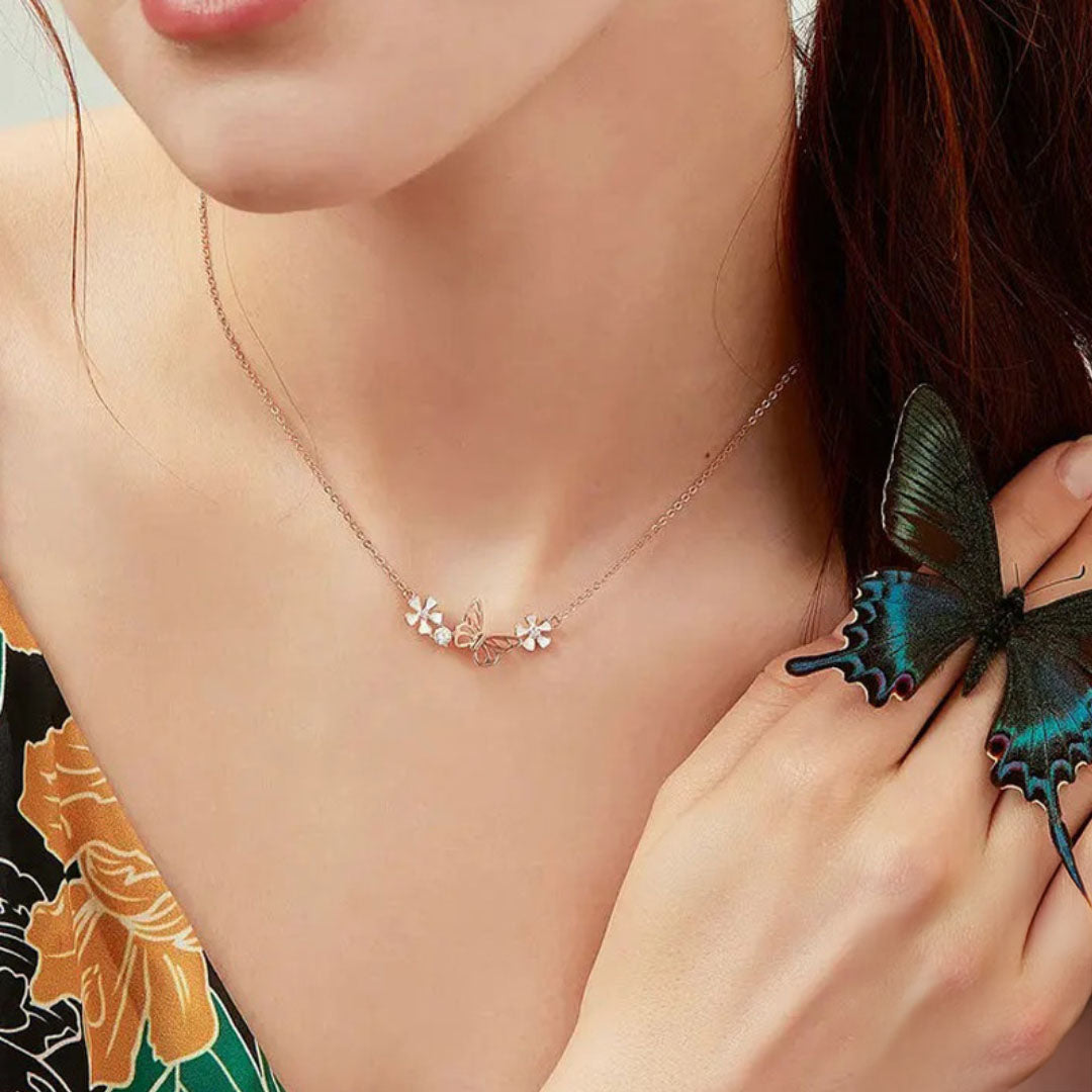 Butterfly and Flower Choker Necklace Korean Style