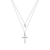 Cross and Heart Double Layer Pendant Necklace