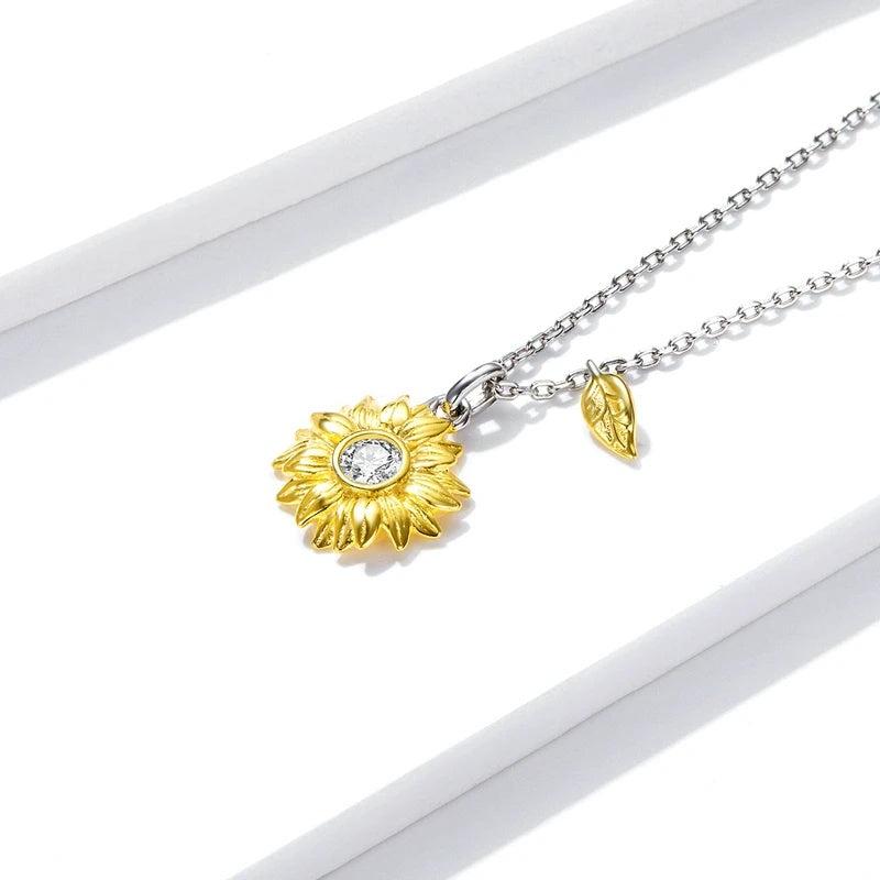 Gold Color Lucky Sunflower Pendant Necklace