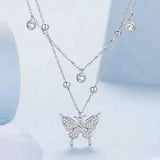 Double-layer Tassel Butterfly Pendant Necklace