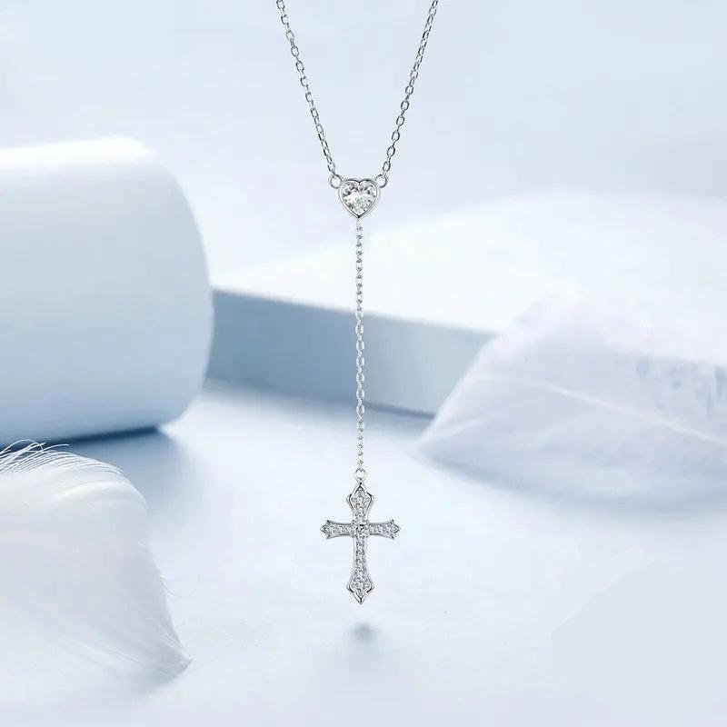 Delicate Heart-shaped Pendant Y-shaped Cross Chain Necklace