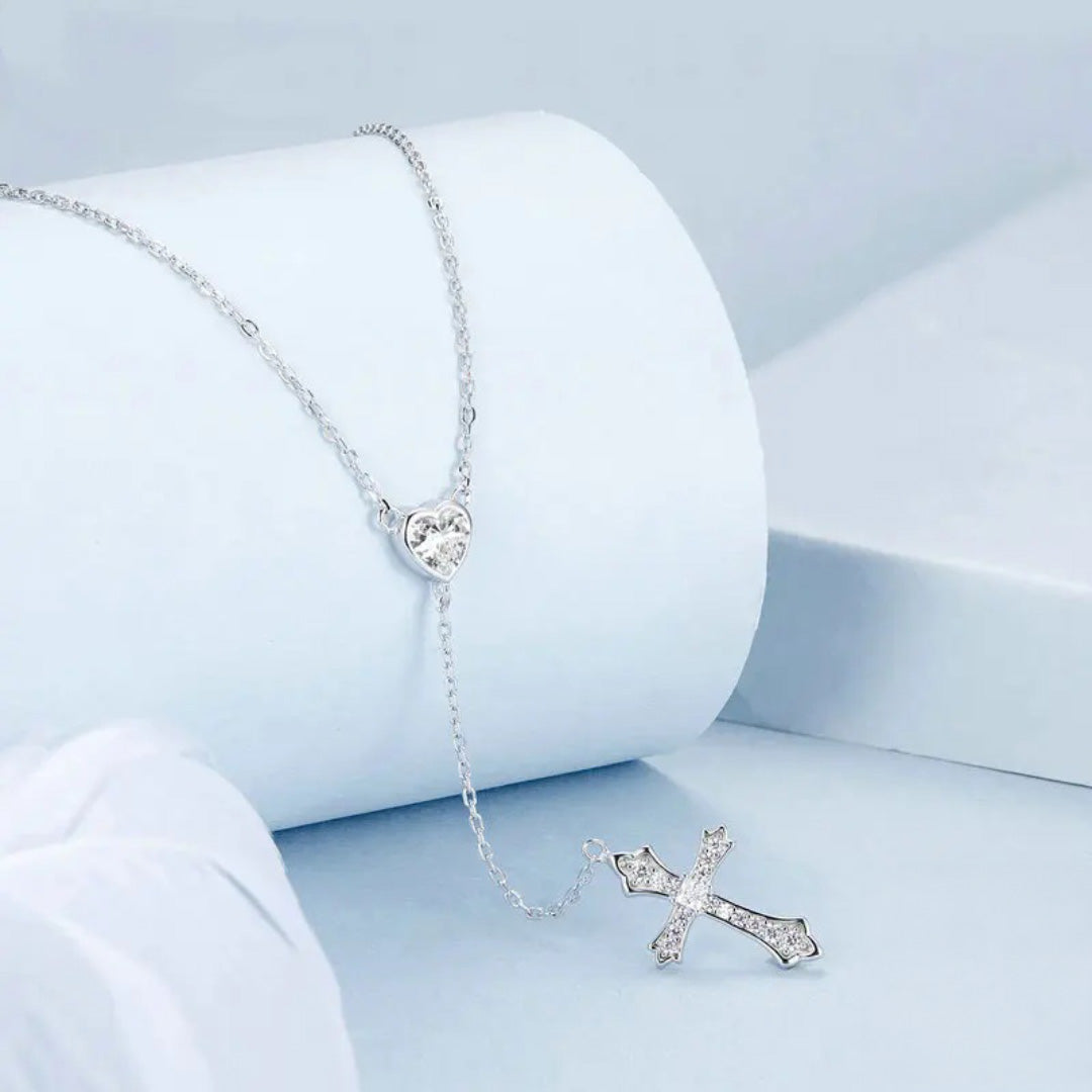Delicate Heart-shaped Pendant Y-shaped Cross Chain Necklace
