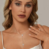Delicate Heart-shaped Pendant Y-shaped Cross Chain Necklace