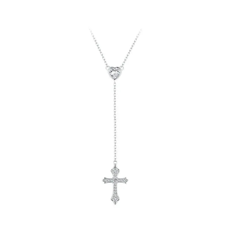 Delicate Heart-shaped Pendant Y-shaped Cross Chain Necklace