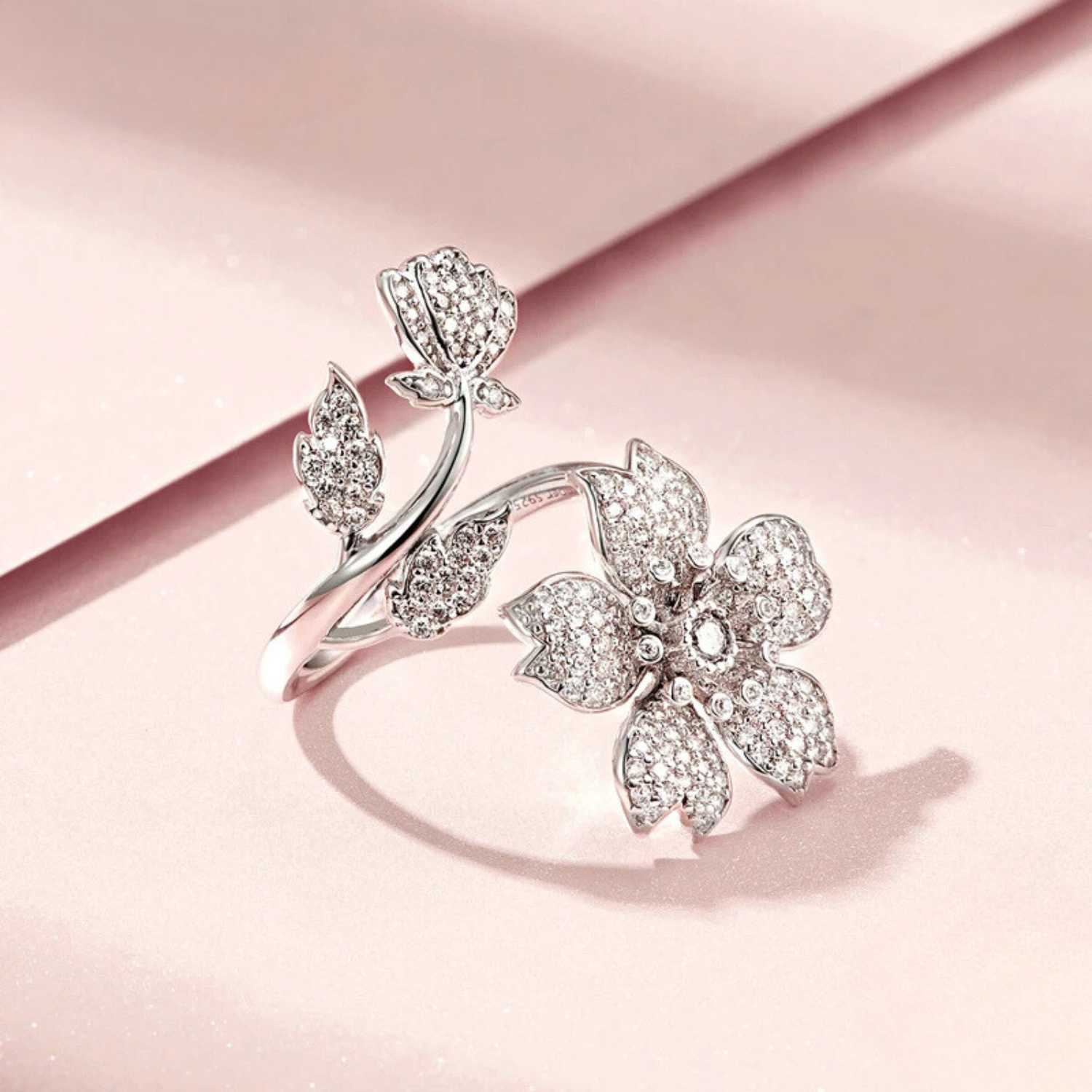 Spring Sakura Adjustable Silver Ring