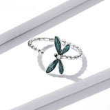 Green Dragonfly Adjustable Ring Sterling Silver