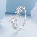 Sterling Silver Adjustable Leaf Ring Korean Style