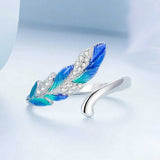 Chic Silver Blue Feather Adjustable Ring