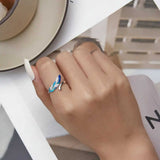 Chic Silver Blue Feather Adjustable Ring