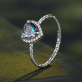 Sterling Silver Heart Gemstone Ring with Snake Pattern