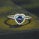 Sterling Silver Heart Gemstone Ring with Snake Pattern