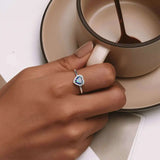 Sterling Silver Heart Gemstone Ring with Snake Pattern