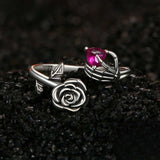 Skeleton and Rose Vintage Sterling Silver Ring