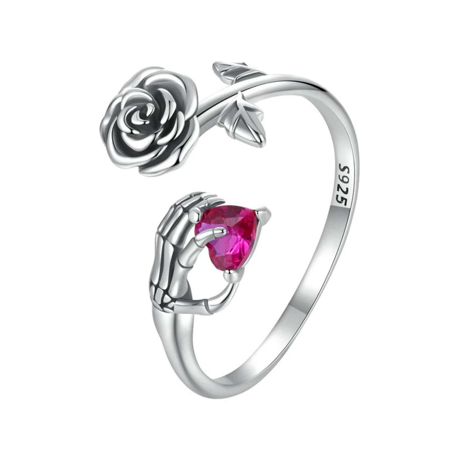 Skeleton and Rose Vintage Sterling Silver Ring