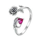 Skeleton and Rose Vintage Sterling Silver Ring