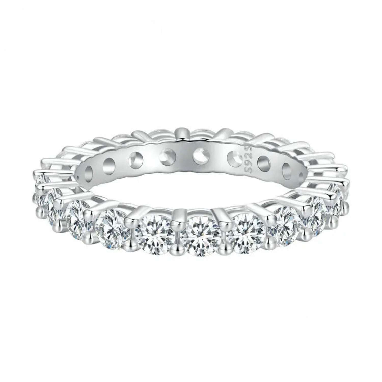 Four-Prong 925 Sterling Silver Diamond Engagement Ring
