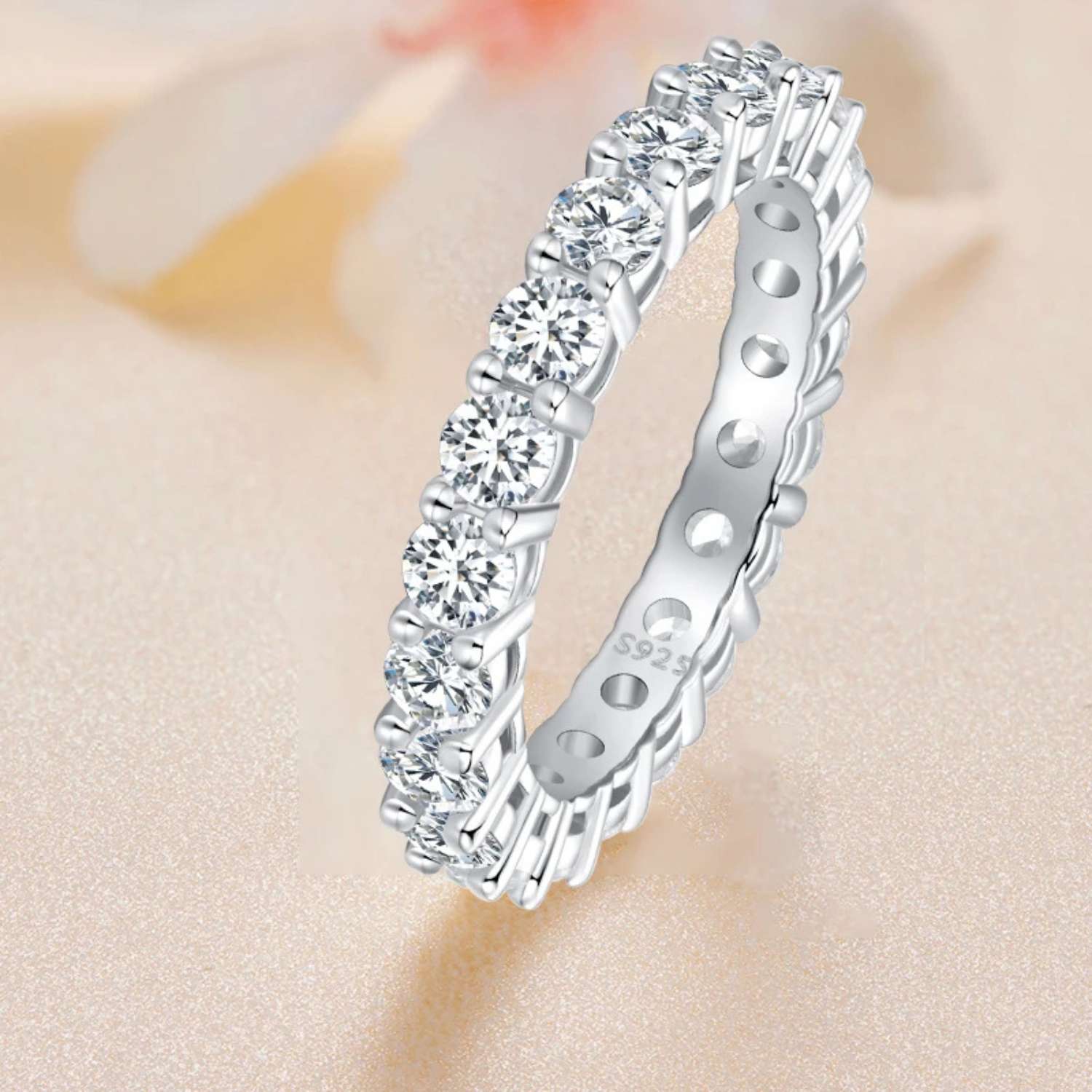 Four-Prong 925 Sterling Silver Diamond Engagement Ring